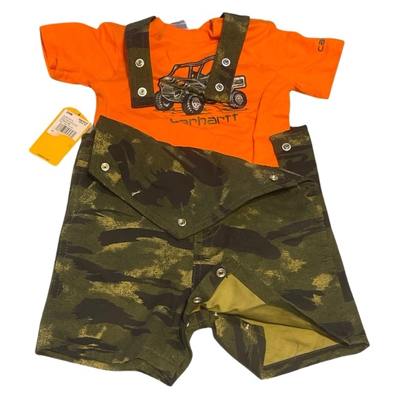 CARHARTT || Toddler Canvas Camo Shortall SS Bodysuit 2 Piece Set || size 24m - Picture 2 of 7